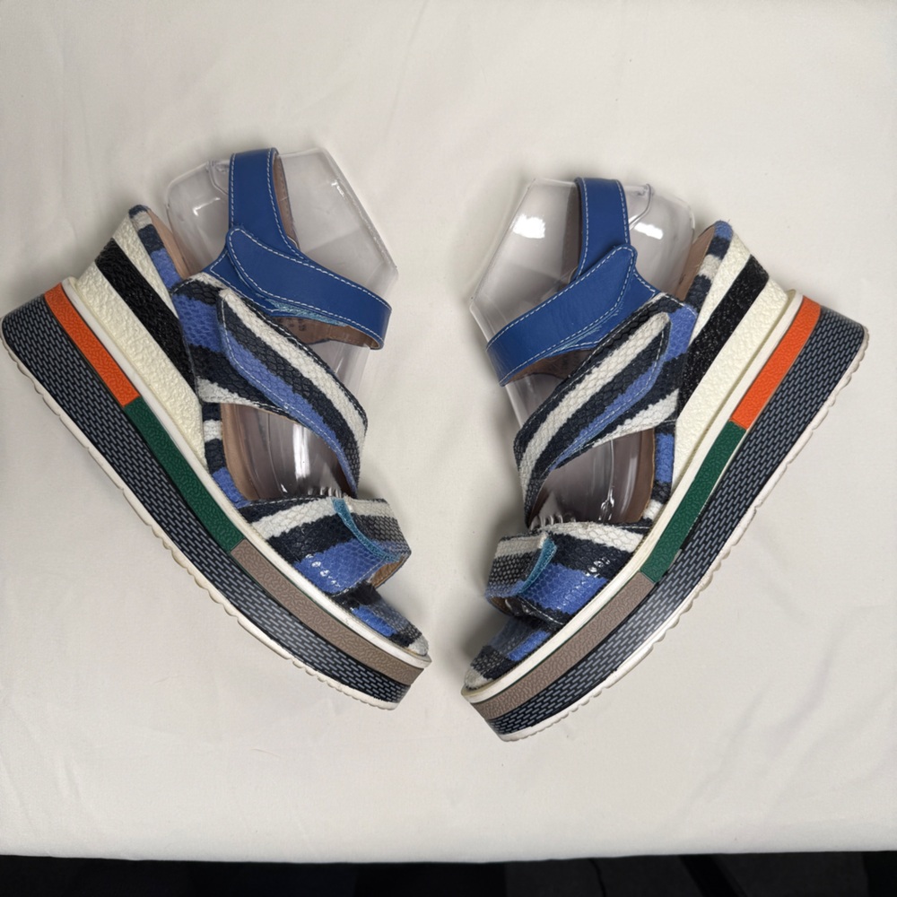 Spring Step L’Artiste Omokokoa Platform Sandal Blue Stripe Leather Size 39 / 8.5